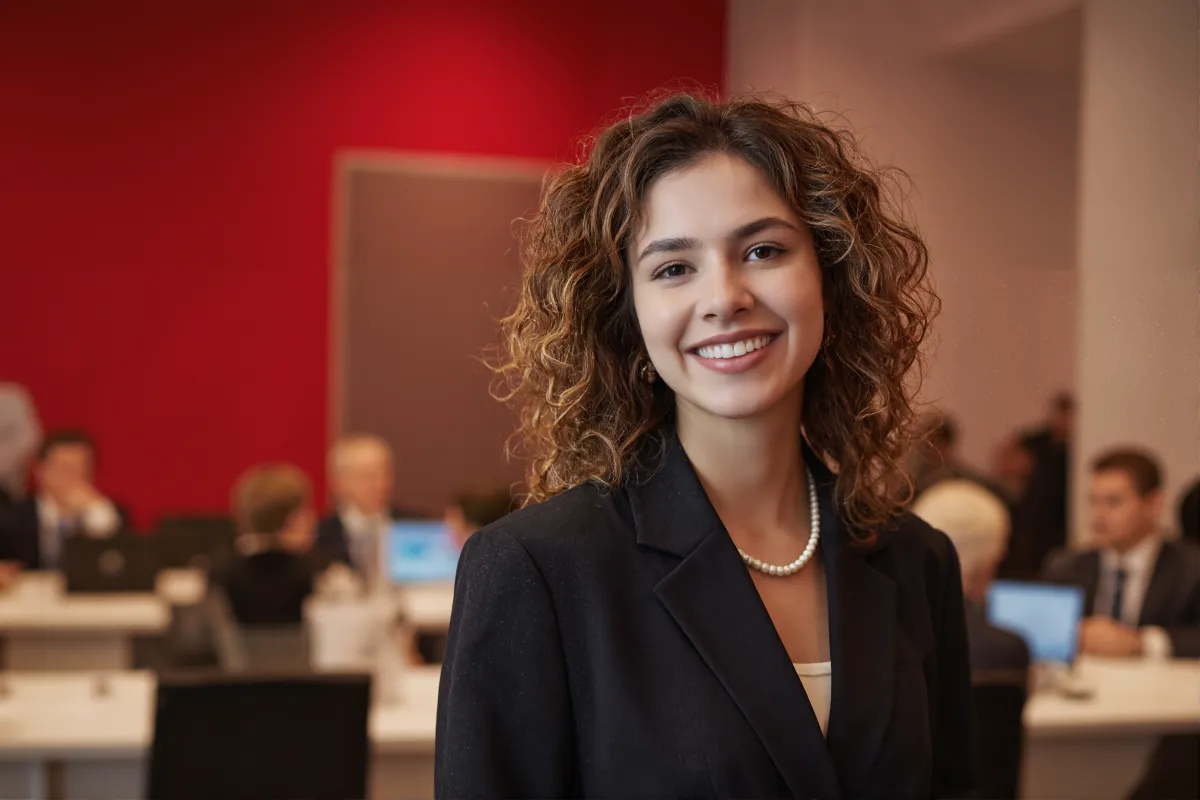 Coach sonriente en oficina